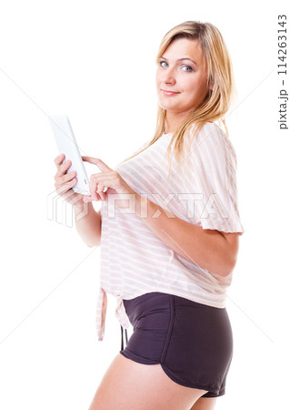 Young woman with tablet isolated Young woman with tablet isolated 114263143