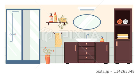 Cartoon bathroom interior for apartment design flat Cartoon bathroom interior for apartment design flat 114263349