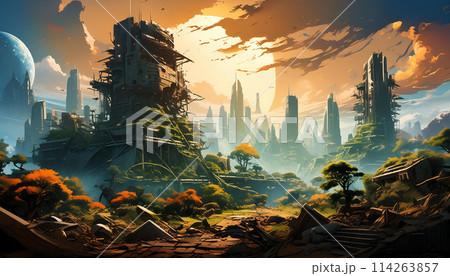 人類がいなくなった後の世界イメージ(AI生成画像) 人類がいなくなった後の世界イメージ(AI生成画像) 114263857