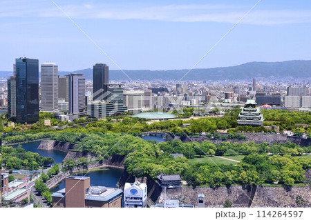 ゴールデンウィーク、五月初旬、若葉、初夏の大阪城公園、タワマンのラウンジから望む新緑の大阪城 114264597