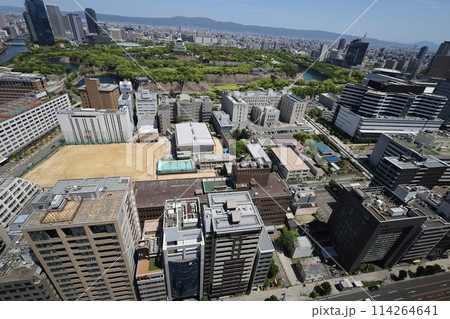 ゴールデンウィーク、五月初旬、若葉、初夏の大阪城公園、タワマンのラウンジから望む新緑の大阪城 114264641