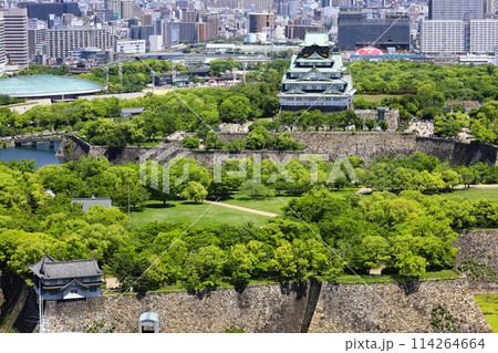 ゴールデンウィーク、五月初旬、若葉、初夏の大阪城公園、タワマンのラウンジから望む新緑の大阪城 ゴールデンウィーク、五月初旬、若葉、初夏の大阪城公園、タワマンのラウンジから望む新緑の大阪城 114264664