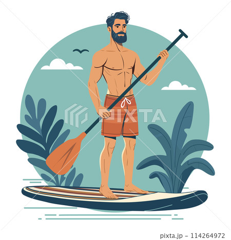Man Stand up paddle board SUP Sea Summer Sport Man Stand up paddle board SUP Sea Summer Sport 114264972