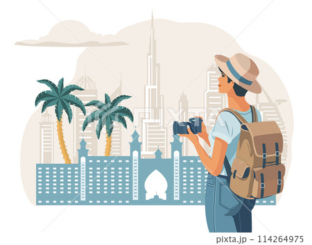 Tourism Travel Tourist Dubai Girl cityscape UAE 114264975