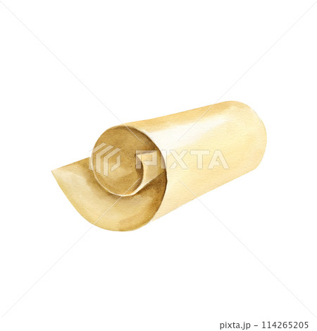 watercolor old brown paper scrolls, vintage antique textured beige paper, illustration parchments with ripped edges and spots isolated white background 114265205