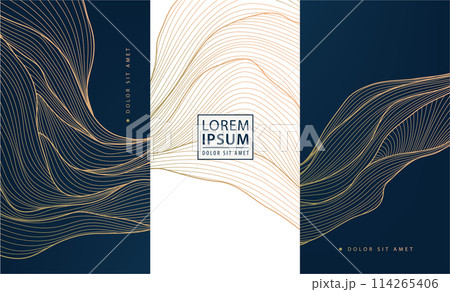 Vector set of wave gold patterns. luxury abstract line art, elegant curve textures. Premium labels, cards, minimal package, glitter silk shapes. Vector set of wave gold patterns. luxury abstract line art, elegant curve textures. Premium labels, cards, minimal package, glitter silk shapes. 114265406