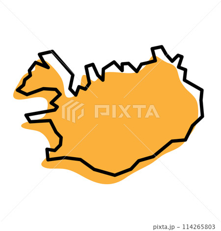 Iceland country simplified map. Orange silhouette with thick black sharp contour outline isolated on white background. Simple vector icon 114265803