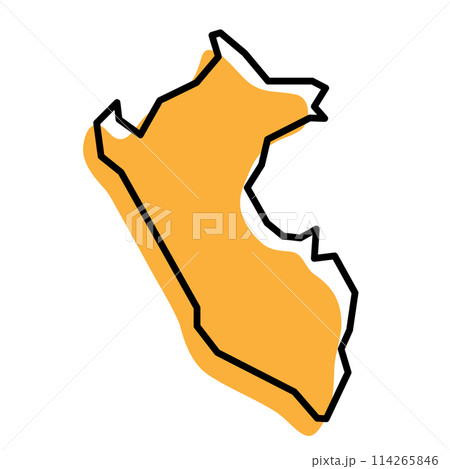 Peru country simplified map. Orange silhouette with thick black sharp contour outline isolated on white background. Simple vector icon 114265846