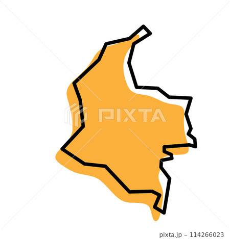 Colombia country simplified map. Orange silhouette with thick black sharp contour outline isolated on white background. Simple vector icon Colombia country simplified map. Orange silhouette with thick black sharp contour outline isolated on white background. Simple vector icon 114266023