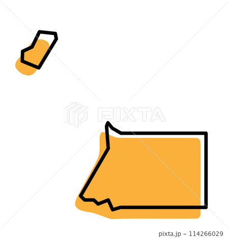 Equatorial Guinea country simplified map. Orange silhouette with thick black sharp contour outline isolated on white background. Simple vector icon Equatorial Guinea country simplified map. Orange silhouette with thick black sharp contour outline isolated on white background. Simple vector icon 114266029