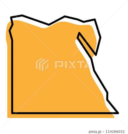 Egypt country simplified map. Orange silhouette with thick black sharp contour outline isolated on white background. Simple vector icon Egypt country simplified map. Orange silhouette with thick black sharp contour outline isolated on white background. Simple vector icon 114266032