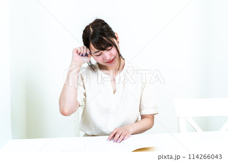 家計簿をつける女性 家計簿をつける女性 114266043