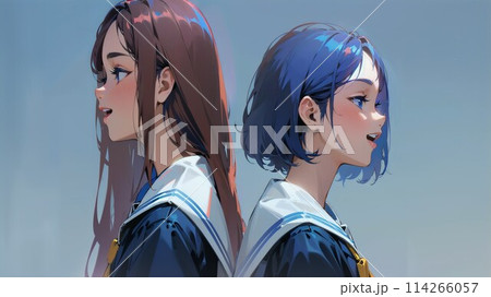 背中合わせの女子高生 114266057