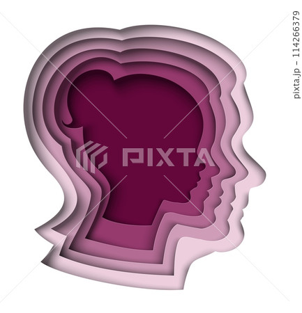 Woman aging from kid to adult papercut heads silhouette 114266379