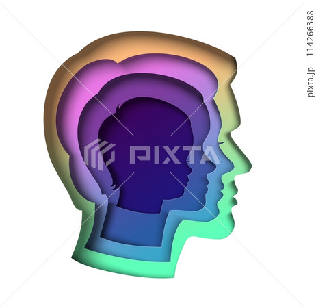 Silhouette with family heads inside paper cut layered vector illustration 114266388