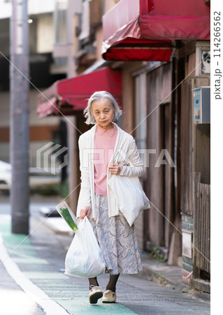 買い物をするシニア女性 買い物をするシニア女性 114266562
