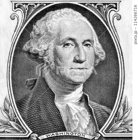 George Washington black and white portrait from one dollar banknote 114266716