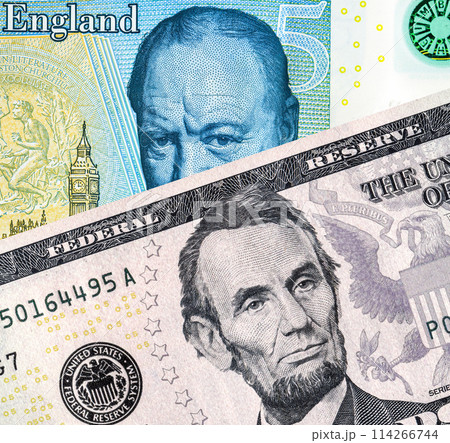 American dollars banknote and British pounds sterling banknote 114266744