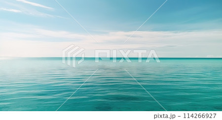 Panorama landscape of empty tropical turquoise sea and sky blue background. Generative AI 114266927