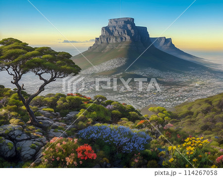 landscape with trees and flowers 114267058