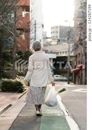 買い物をするシニア女性　後ろ姿 114267194