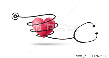 World Health Day concept. Heart wrapped with stethoscope cord. Health awareness day celebrated on 7 April. Global medical healthcare day. World wellness holiday. Vector illustration World Health Day concept. Heart wrapped with stethoscope cord. Health awareness day celebrated on 7 April. Global medical healthcare day. World wellness holiday. Vector illustration 114267564