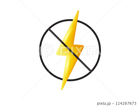 Antistatic material 3d icon. Static electricity lightning bolt sign. No electricity warning symbol. No energy power, voltage or electricity. Antistatic 3d concept icon. Vector illustration 114267673