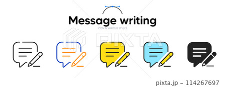 Write message line icon in different styles. Bicolor outline stroke style. Email memo symbol for web ui, mobile application. Social media chat box message. Memo bubble with pen. Vector Write message line icon in different styles. Bicolor outline stroke style. Email memo symbol for web ui, mobile application. Social media chat box message. Memo bubble with pen. Vector 114267697