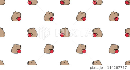 capybara seamless pattern vector apple fruit pet doodle cartoon south america animal gift wrapping paper tile background repeat wallpaper illustration scarf isolated design 114267757