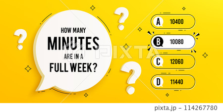 Quiz game menu, test questions choice. Template for TV show or trivia game. Riddle with question and answer options. Quiz game on yellow background with chat bubble. Vector illustration 114267780