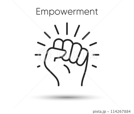 Empower line icon. Strong fist sign. Empowerment strength symbol. Illustration for web and mobile app. Line style discrimination protest icon. Editable stroke strength empower or protest power. Vector 114267884