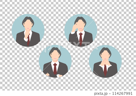 Thinking, crossing one's arms, worrying, pondering, mid-level business person/manager, icon style Thinking, crossing one's arms, worrying, pondering, mid-level business person/manager, icon style 114267991