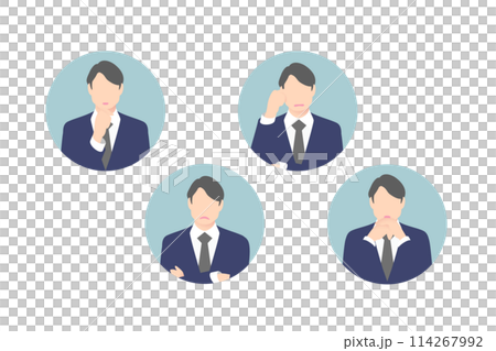 Thinking, crossing one's arms, worrying, pondering, mid-level business person/manager, icon style 114267992