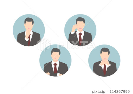 考え中、腕組み、悩み中、思案中の中堅ビジネスパーソン・経営者、アイコン調 114267999