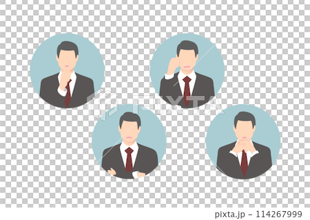 考え中、腕組み、悩み中、思案中の中堅ビジネスパーソン・経営者、アイコン調 114267999