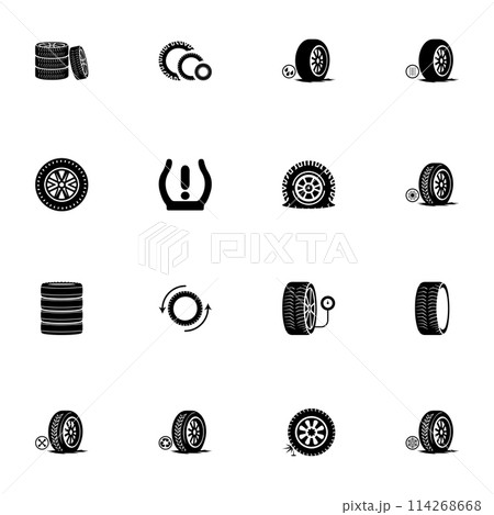 Tires icon - Expand to any size - Change to any colour. Perfect Flat Vector Contains such Icons as car, winter, rubber, puncture, repair, studded wheel, pressure, race, transportation, speed, auto Tires icon - Expand to any size - Change to any colour. Perfect Flat Vector Contains such Icons as car, winter, rubber, puncture, repair, studded wheel, pressure, race, transportation, speed, auto 114268668