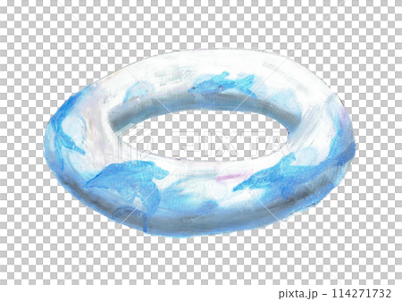 オイルパステルで描いた水色の浮き輪のイラスト 114271732