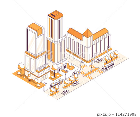Banking and stock exchange building - vector isometric illustration Banking and stock exchange building - vector isometric illustration 114271908