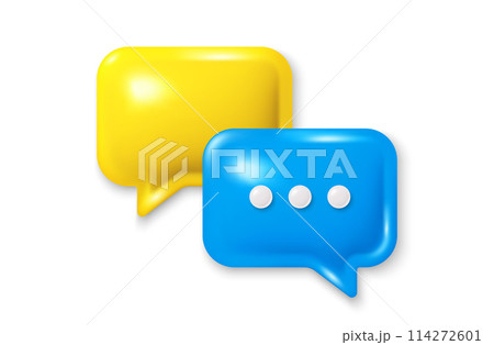 3d speech bubble icon. Chat comment with ellipsis icon. Blue talk message box. Modern realistic 3d design. Support speech bubble, chat message boxes. Social media dialog banner. Vector illustration 114272601
