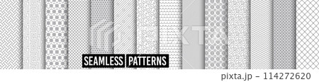 Geometric set of seamless gray and white patterns. Abstract geometric graphic design print patterns. Seamless geometric textures. Line design pattern. Vector illustration 114272620
