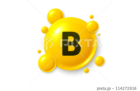 Vitamin B shining pill capsule icon. Shining golden substance drop. Meds ads. Medical nutrition for health. Pharmacy healthcare supplements. Vitamin B medicine. Vector illustration. Vitamin B shining pill capsule icon. Shining golden substance drop. Meds ads. Medical nutrition for health. Pharmacy healthcare supplements. Vitamin B medicine. Vector illustration. 114272816