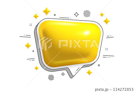 Speech bubble icon. Yellow chat comment 3d icon. Talk message box. Modern realistic 3d design. Support speech bubble, chat message box. Social media dialog banner. Vector illustration 114272853