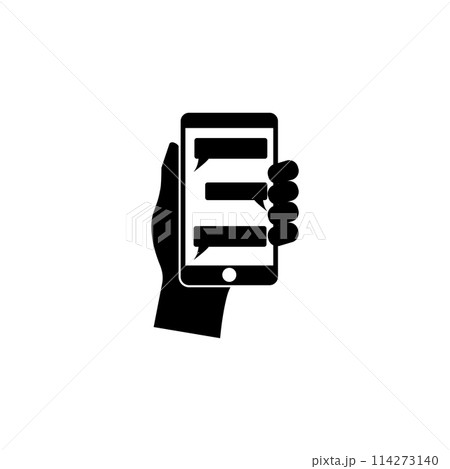 Hand Holds Smartphone with Messaging Sms App Flat Vector Icon 114273140