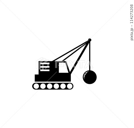 Demolition Building Machine, Crane with Wrecking Ball Flat Vector Icon Demolition Building Machine, Crane with Wrecking Ball Flat Vector Icon 114273208