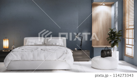 Bedroom minimal Modern grey wall and granite tiles floor. Bedroom minimal Modern grey wall and granite tiles floor. 114273343