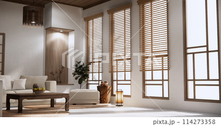 Living room modern minimal style with sofa armchair on tiles granite floor. 114273358