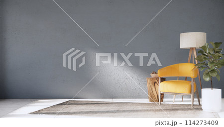 grey Living room modern minimal style with sofa armchair on tiles granite floor. grey Living room modern minimal style with sofa armchair on tiles granite floor. 114273409