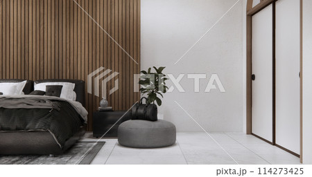 Bedroom minimal Modern wall and granite tiles floor. 114273425
