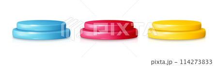 Podium scenes with product platform on white background. 3d pedestal scene banners set. Product presentation mock up, show product podium, presentation offer platform. 3d podium stages. Vector 114273833