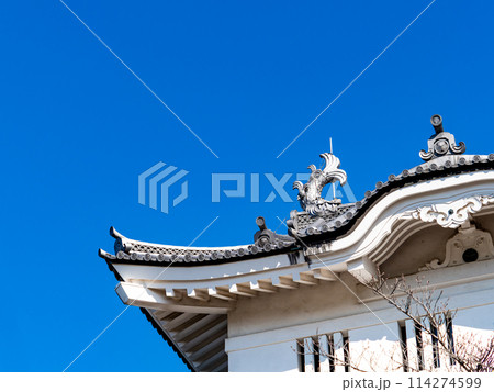 のぼうの城忍城跡の景色　難攻不落の落ちない城のディテール　青空の下で 114274599